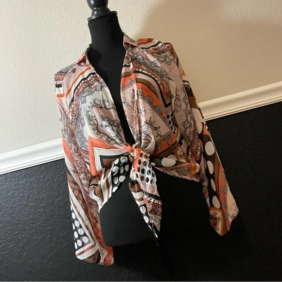 Timing Women's Patterned Open Front Front Tie Kimono Cardigan Shrug Medium - Picture 4 of 8